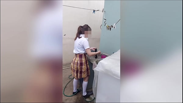 Teen Caught Washing Underwear by Stepfather in Home Setup