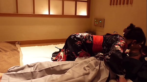 Romantic Encounter with a Japanese Girl in Kimono on Halloween Night